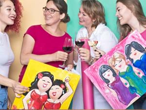 Dikke dames schilderworkshop als vrijgezellenfeest vrouwen